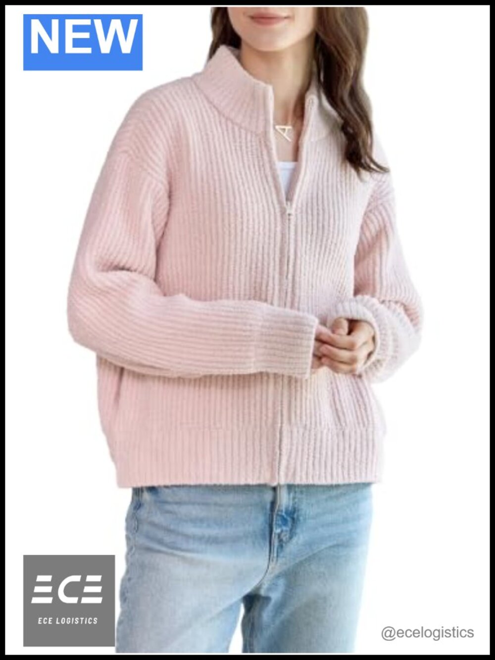 Mock Neck Zip Up Cardigan Sweater Jacket with Pockets
